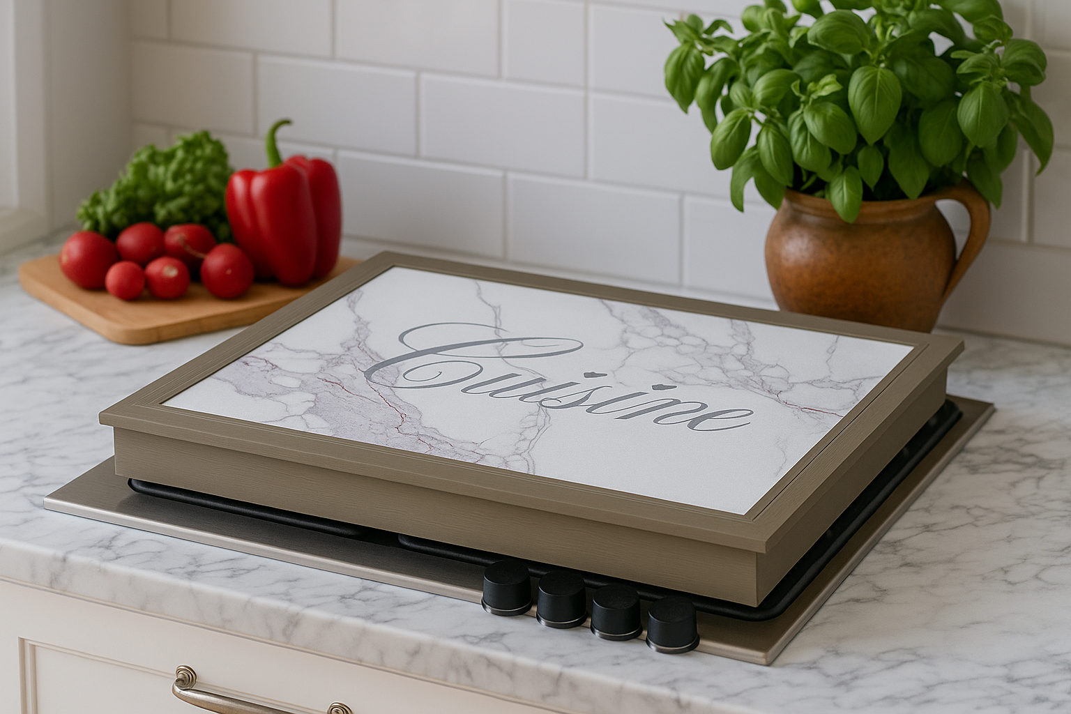 Coprifornello in legno marmorizzato Cousine Made in Italy Varie misure