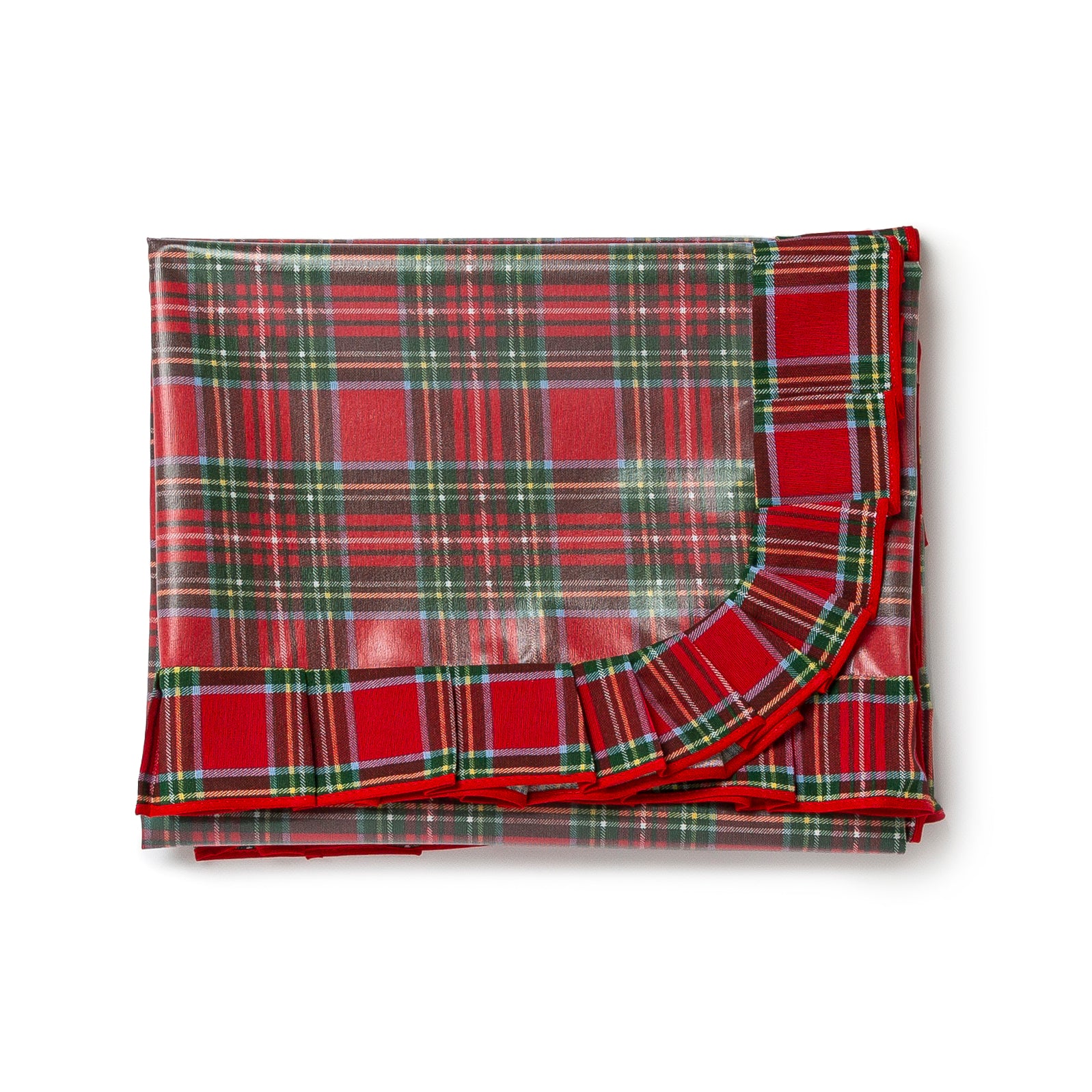 Tovaglia Natalizia 12 Posti 140x230 Antimacchia con Volant Plastificata cotone poliestere Linea Tartan