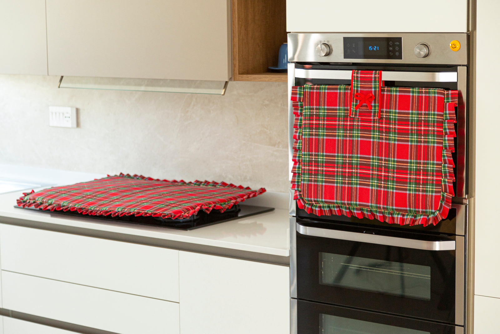 Copriforno e coprifornelli Natale Tartan scozzese cotone 80% e poliestere 20%