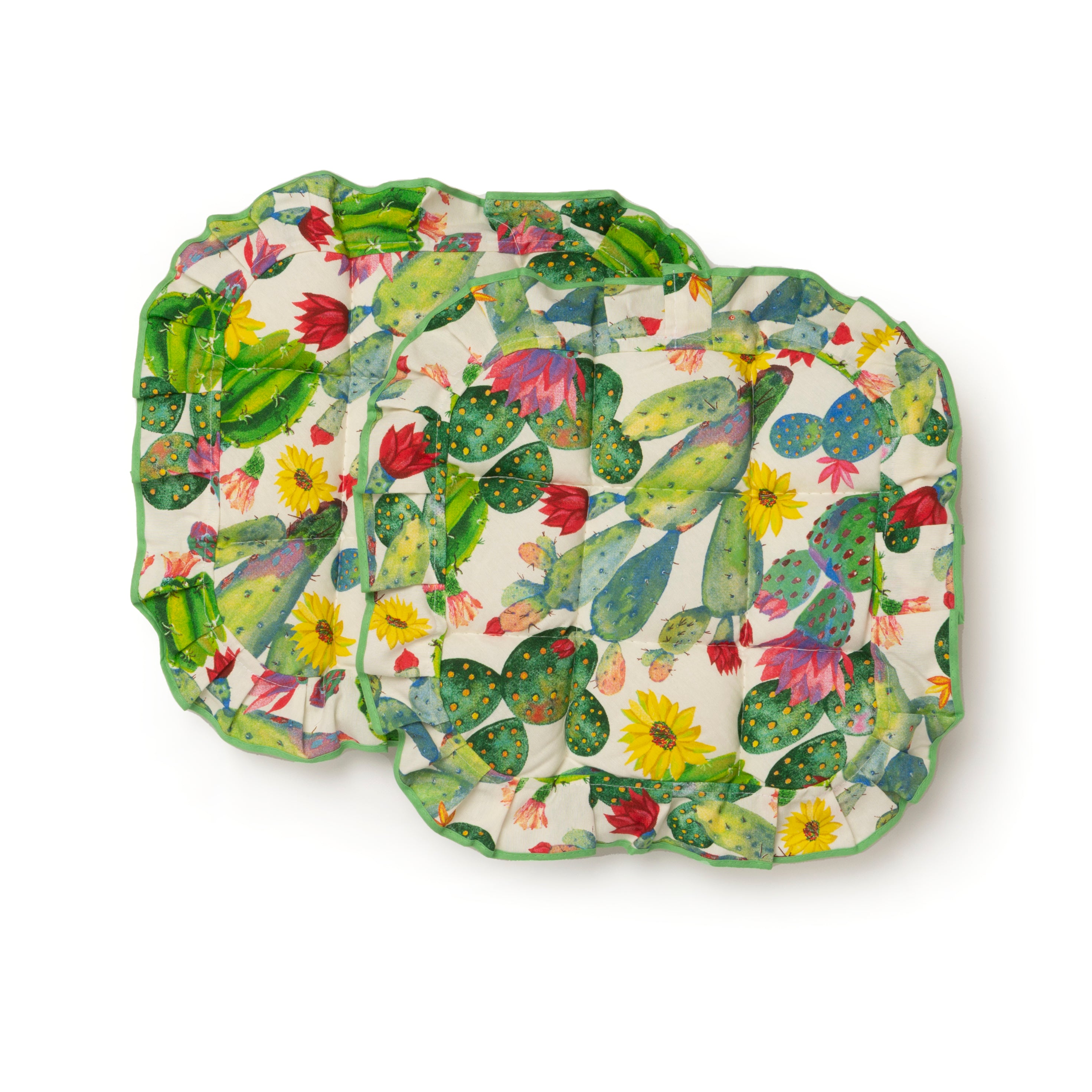 Cuscini Coprisedia Country Cactus Trapuntato Imbottito Fissaggio con 4 Alette 40x40
