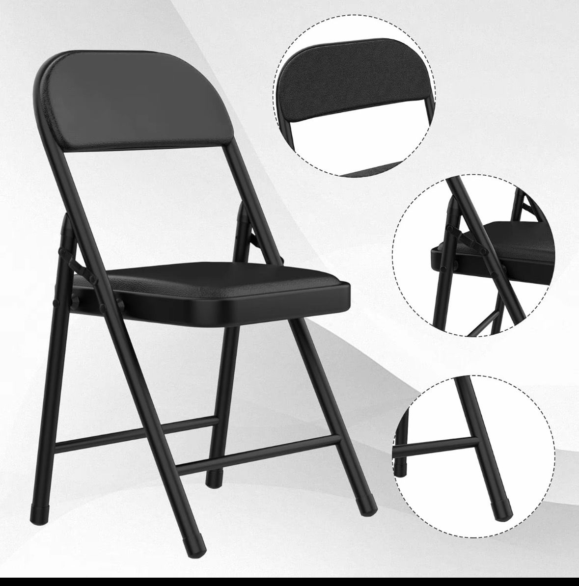 Set da 6 Sedie Pieghevoli Imbottite in PU Nero – Struttura in Metallo Rinforzata, Portata 175 kg, Salvaspazio per Casa, Ufficio, Eventi e Giardino