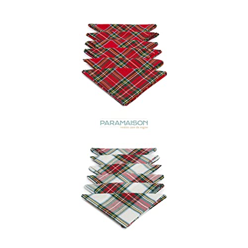 Tovaglioli in cotone 4 pz 45x45 tinta unita rosso e bianco fantasia scozzese