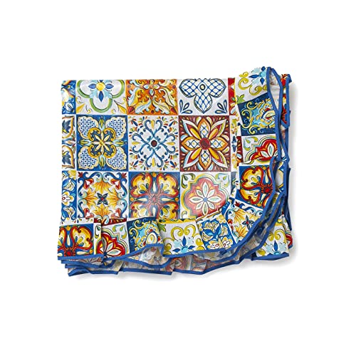 Tovaglia 12 posti 140X230 cotone plastificata con volant antimacchia Maiolica