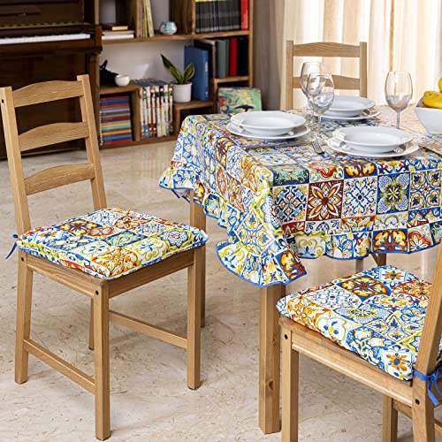 Tovaglia 12 posti 140X230 cotone plastificata con volant antimacchia Maiolica