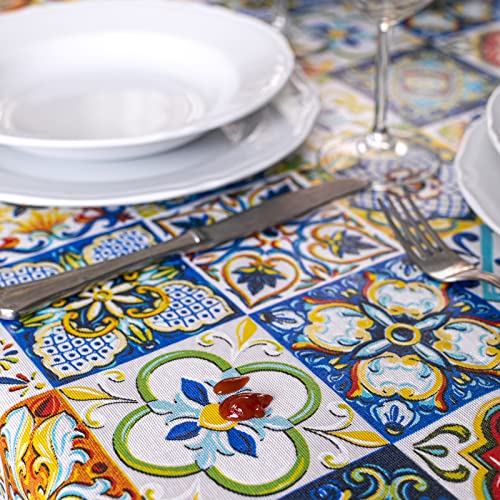 Tovaglia 12 posti 140X230 cotone plastificata con volant antimacchia Maiolica