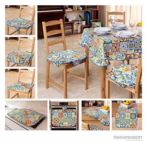 Tovaglia 12 posti 140X230 cotone plastificata con volant antimacchia Maiolica