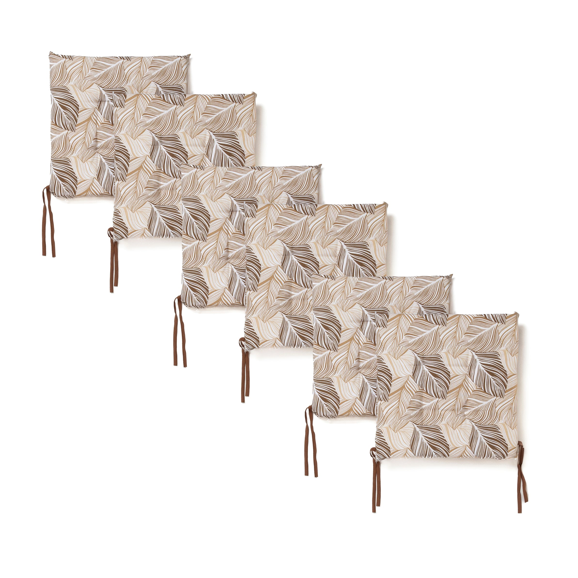 Set 6 Cuscini Copri Sedia Morbidi 40x40x3,5 cm con Fissaggio a Laccetti Design Elegante Foglia