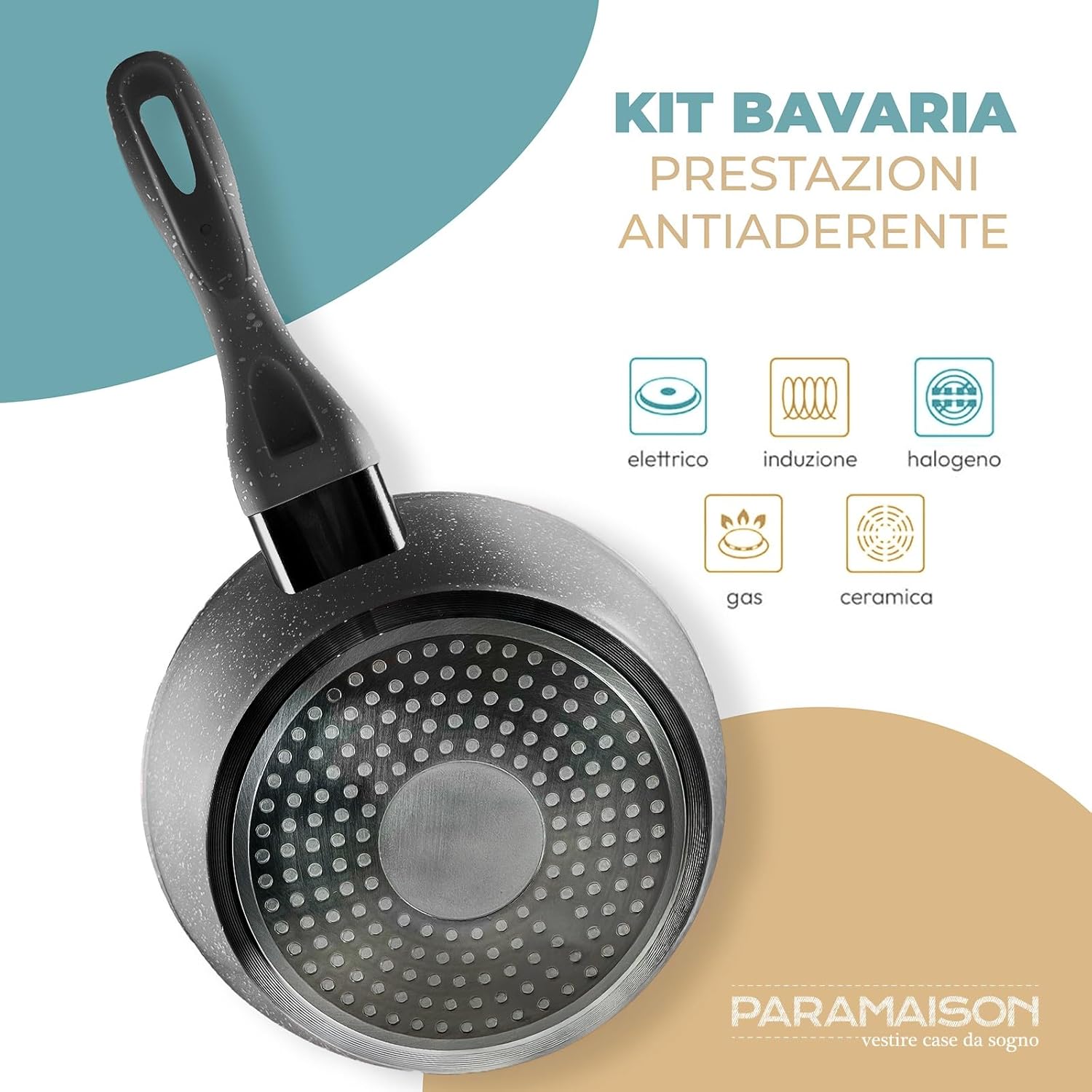 Set Padelle Antiaderenti 9 Pezzi Coperchi in Vetro Temperato Manico Removibile Senza PFOA Colore Grigio