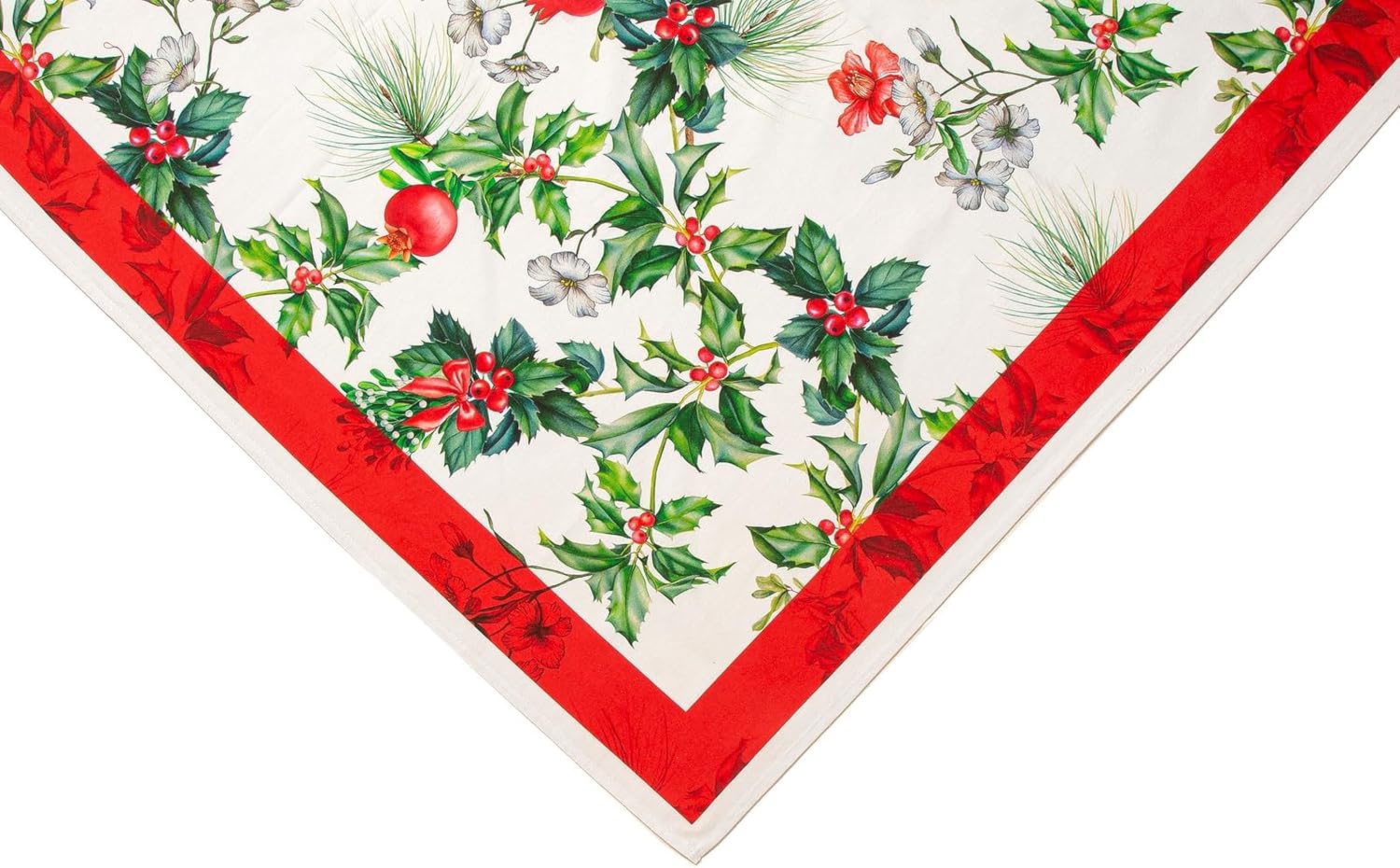 Tovaglia Natalizia Agrifoglio – Rettangolare 100% Cotone – Stampa Digitale – 6/12/18 Posti – Made in Italy