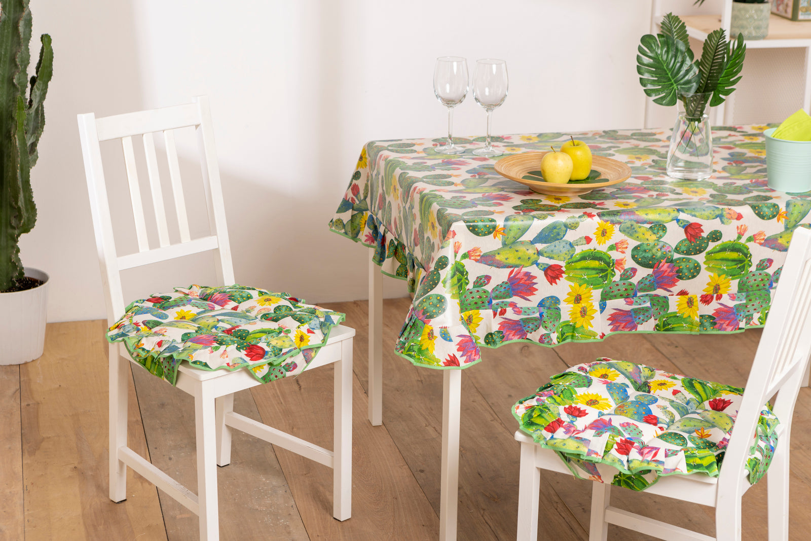 Cuscini Coprisedia Country Cactus Trapuntato Imbottito Fissaggio con 4 Alette 40x40