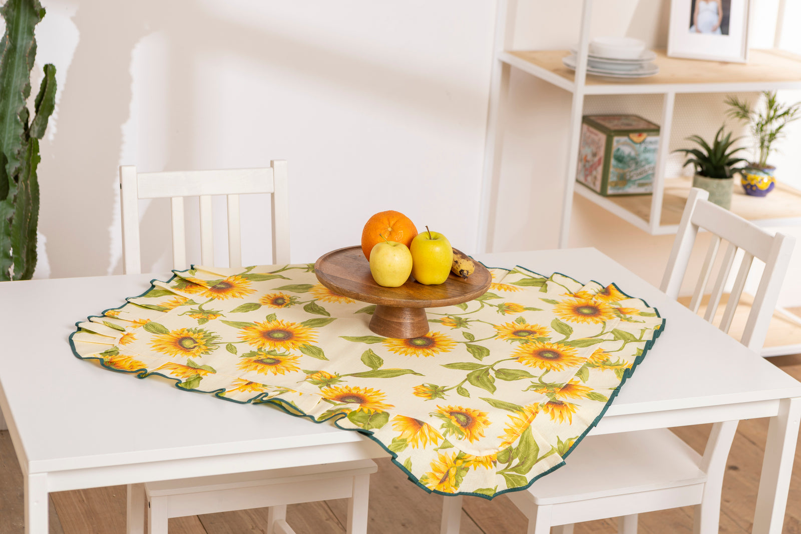 Centrotavola misto cotone 90x90 cm stile Shabby Chic Giallo fantasia Girasoli