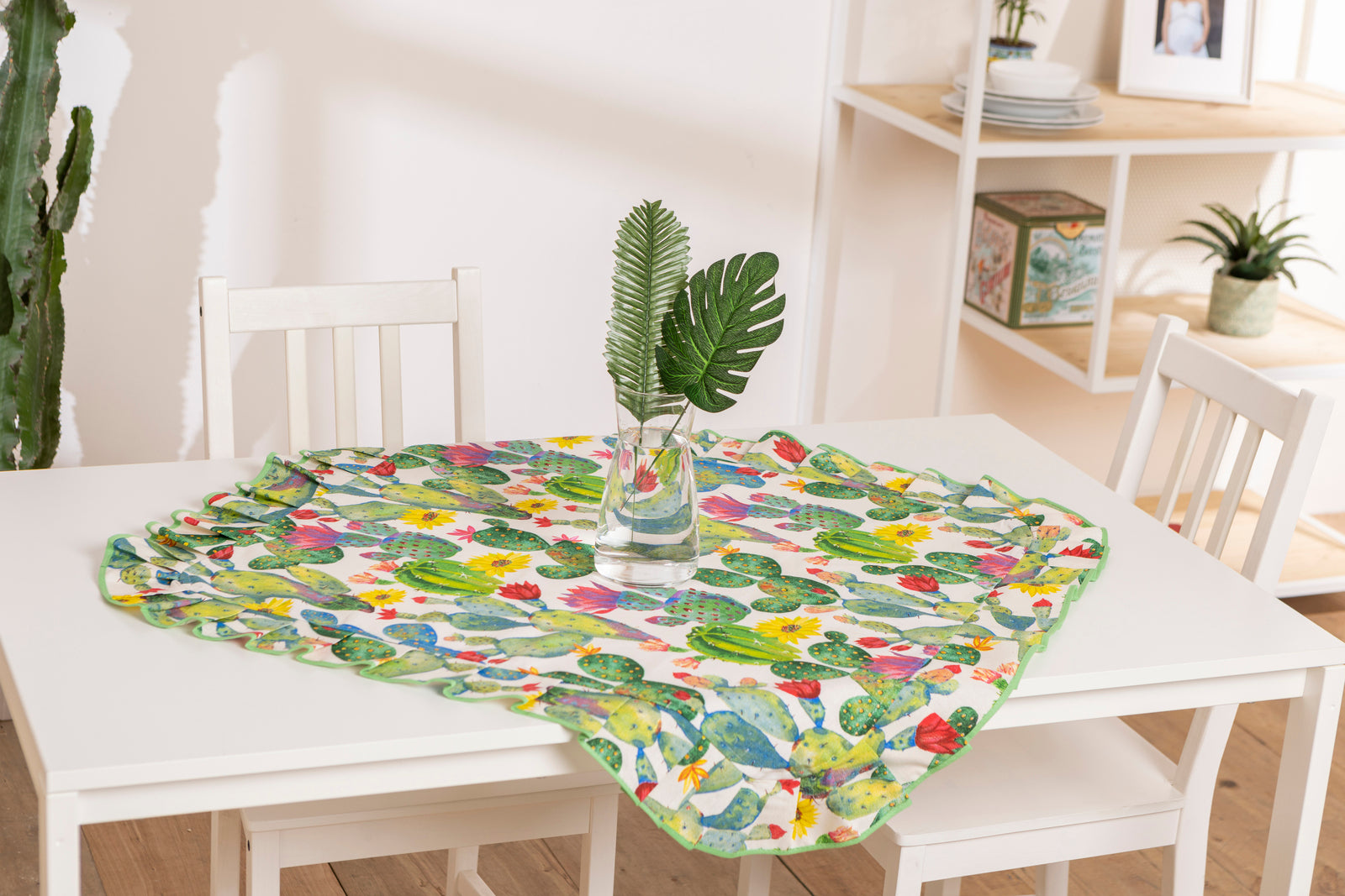 Tovaglia Centrotavola Shabby Quadrata Cactus Stile Shabby Country Tavola da Pranzo Cucina Giardino 2 Posti 90x90 cm