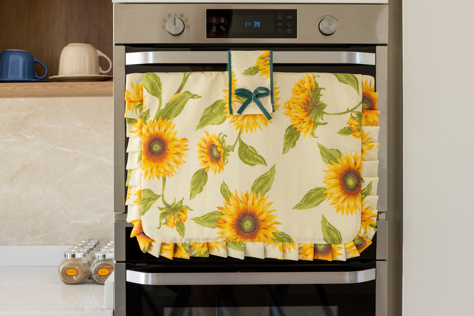 Copri forno e Copri fornello Girasole Shabby Chic Country Imbottito Rettangolare Lavabile Set 1+1