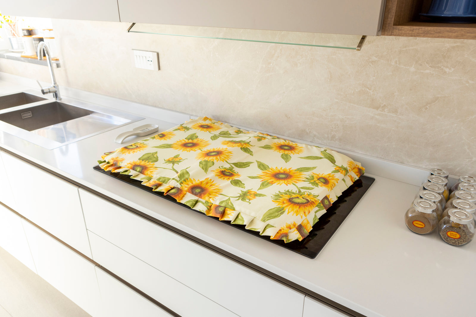 Copri forno e Copri fornello Girasole Shabby Chic Country Imbottito Rettangolare Lavabile Set 1+1