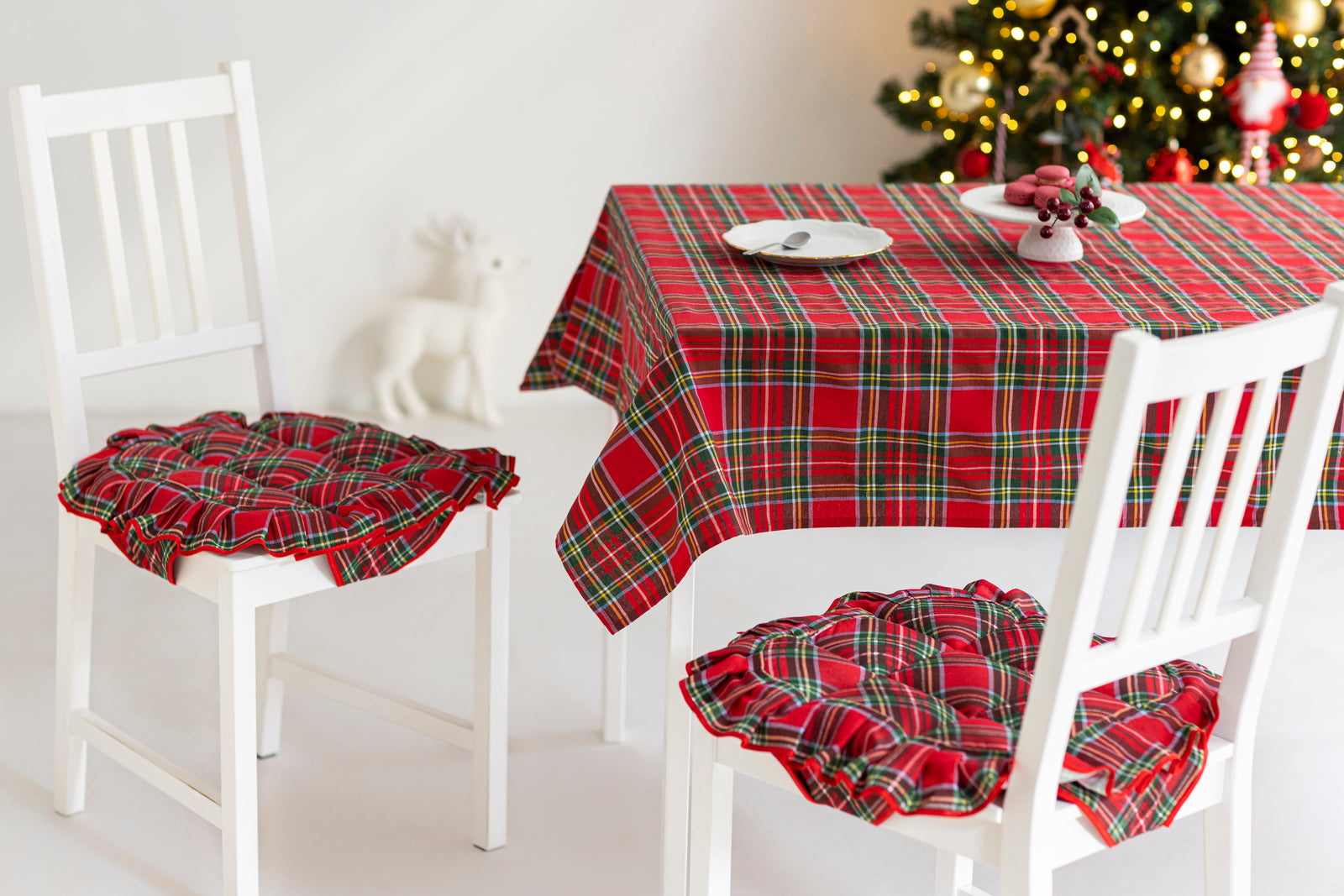 Tovaglioli in cotone 4 pz 45x45 tinta unita rosso e bianco fantasia scozzese