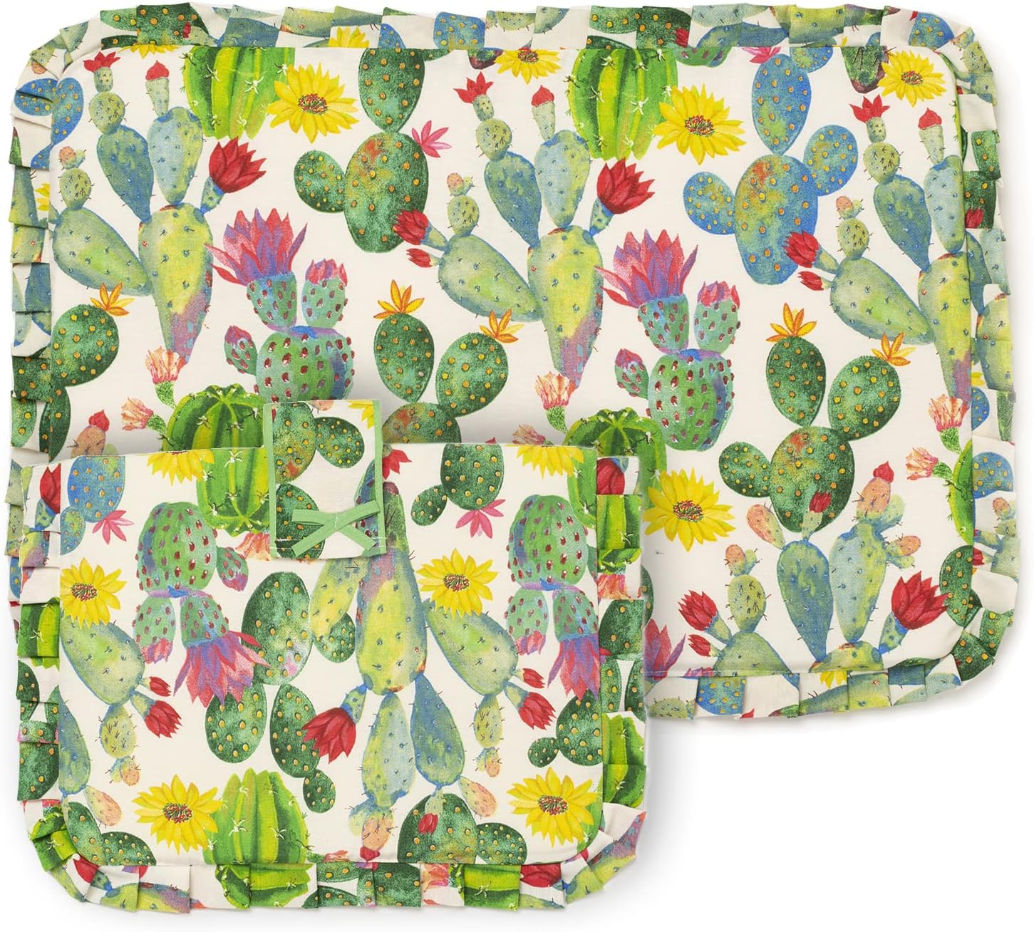 Set Copriforno e Coprifornello Stile Shabby Chic Country Cactus Imbottito Rettangolare Lavabile Set 1+1