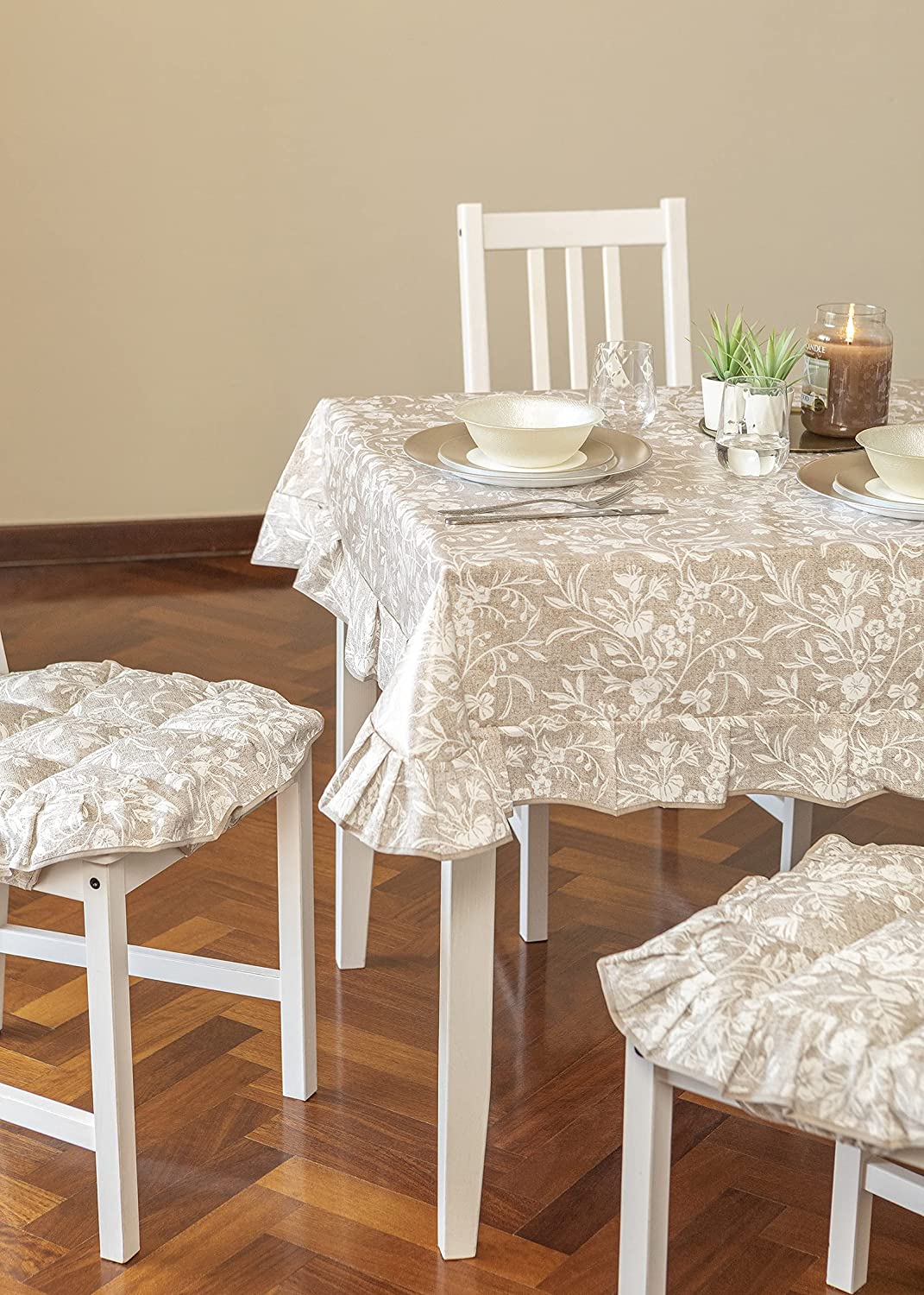 Tovaglia 12 posti 140x230 cm Copritavola Plastificata Stile Shabby Chic Antimacchia Impermeabile Edera
