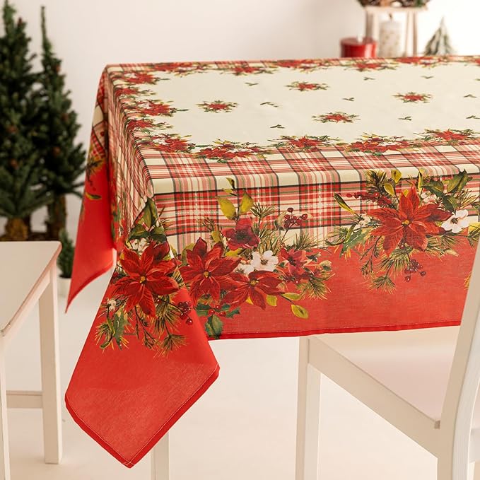 Tovaglia Natalizia Stella di Natale – Rettangolare 100% Cotone – Stampa Digitale – 6/12/18 Posti – Made in Italy