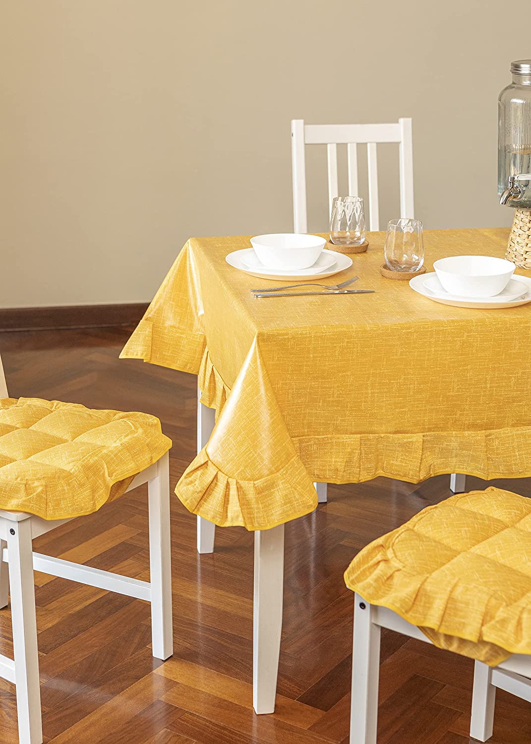 Tovaglia Copritavolo Plastificata Quadrata 4 posti Unito Stile Shabby Chic Antimacchia Impermeabile Tavola da Pranzo Cucina Giardino vari colori 150 x 150 cm
