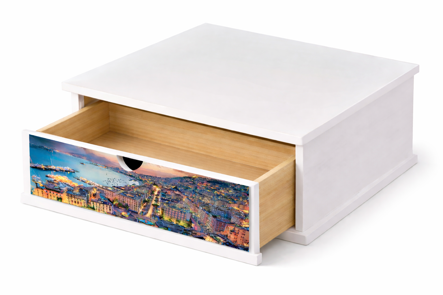 Porta Cialde e Capsule Caffè con Cassetto Organizer 33x33 cm in Legno White Napoli Golfo di Sera Contenitore per Cucina, Casa e Ufficio