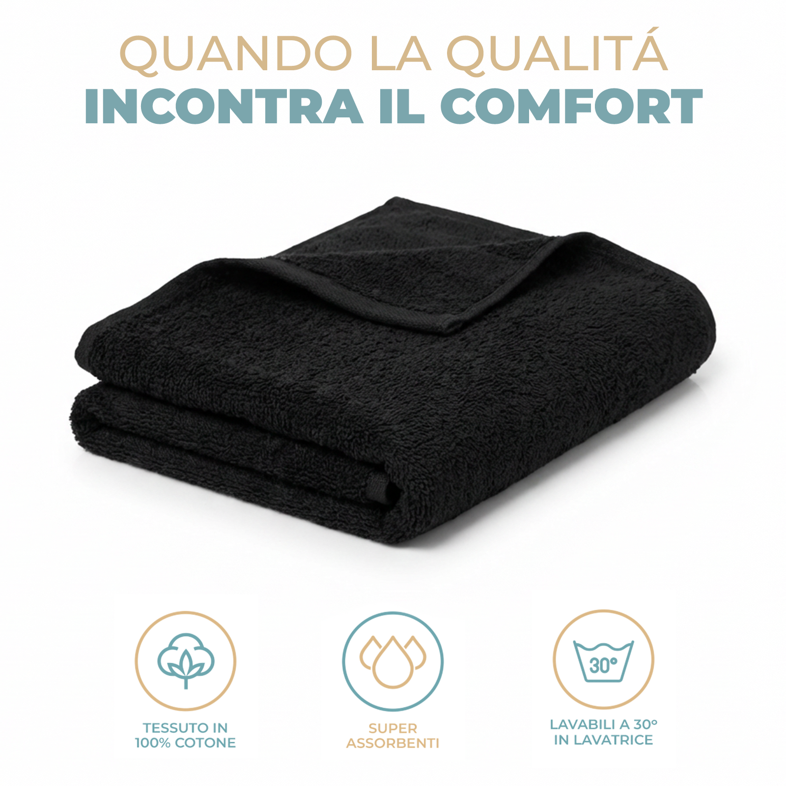 Asciugamani Piccoli in Spugna di Cotone 50x30 cm 420 gr/m² – Professionali per Barbiere, Parrucchiere, Centro Estetico e Palestra – Bianco e Nero