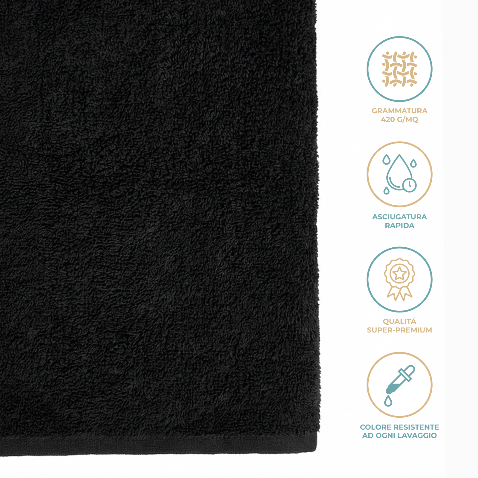 Asciugamani Piccoli in Spugna di Cotone 50x30 cm 420 gr/m² – Professionali per Barbiere, Parrucchiere, Centro Estetico e Palestra – Bianco e Nero