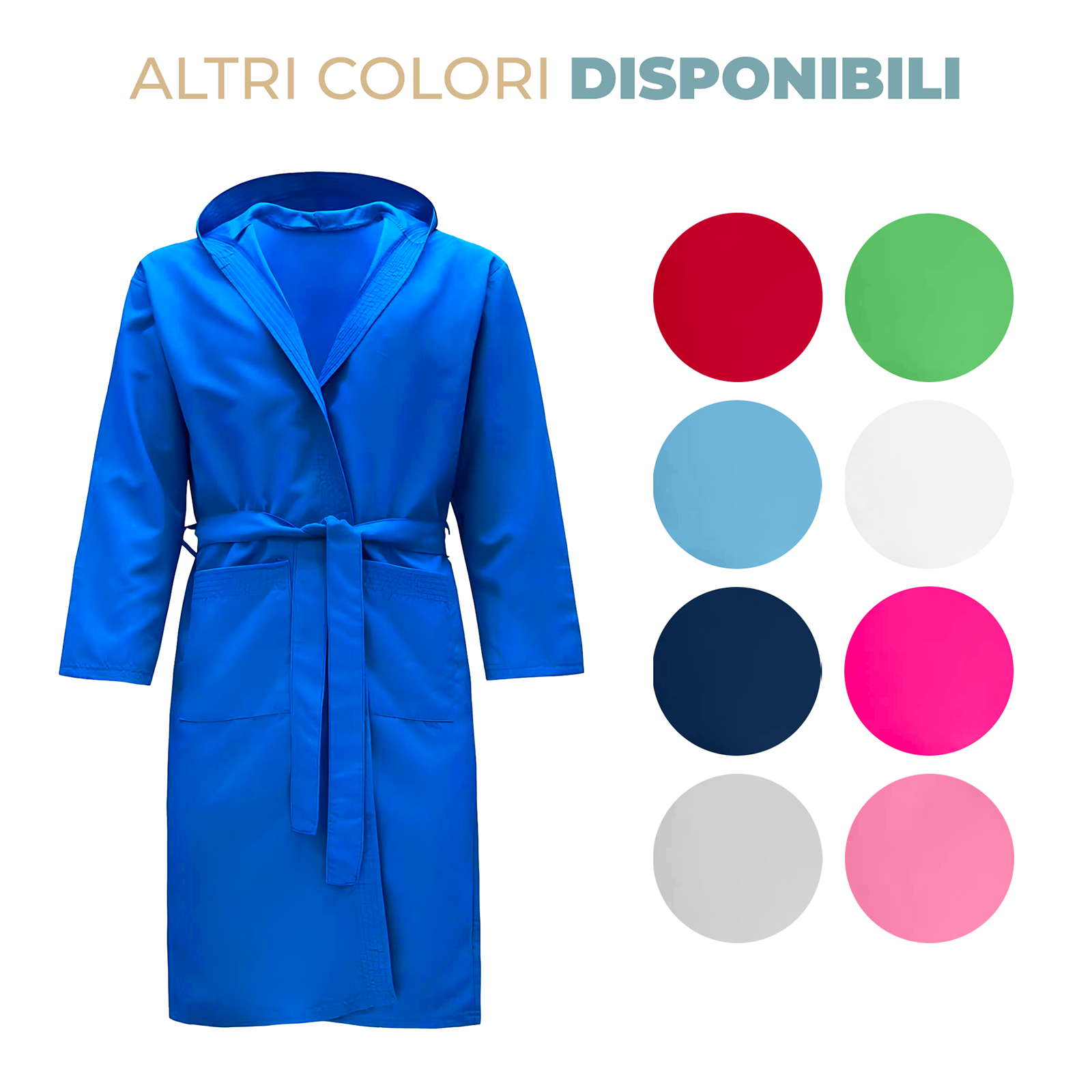 Accappatoio Microfibra con Cappuccio Tasche e Cintura Uomo Donna Vari colori