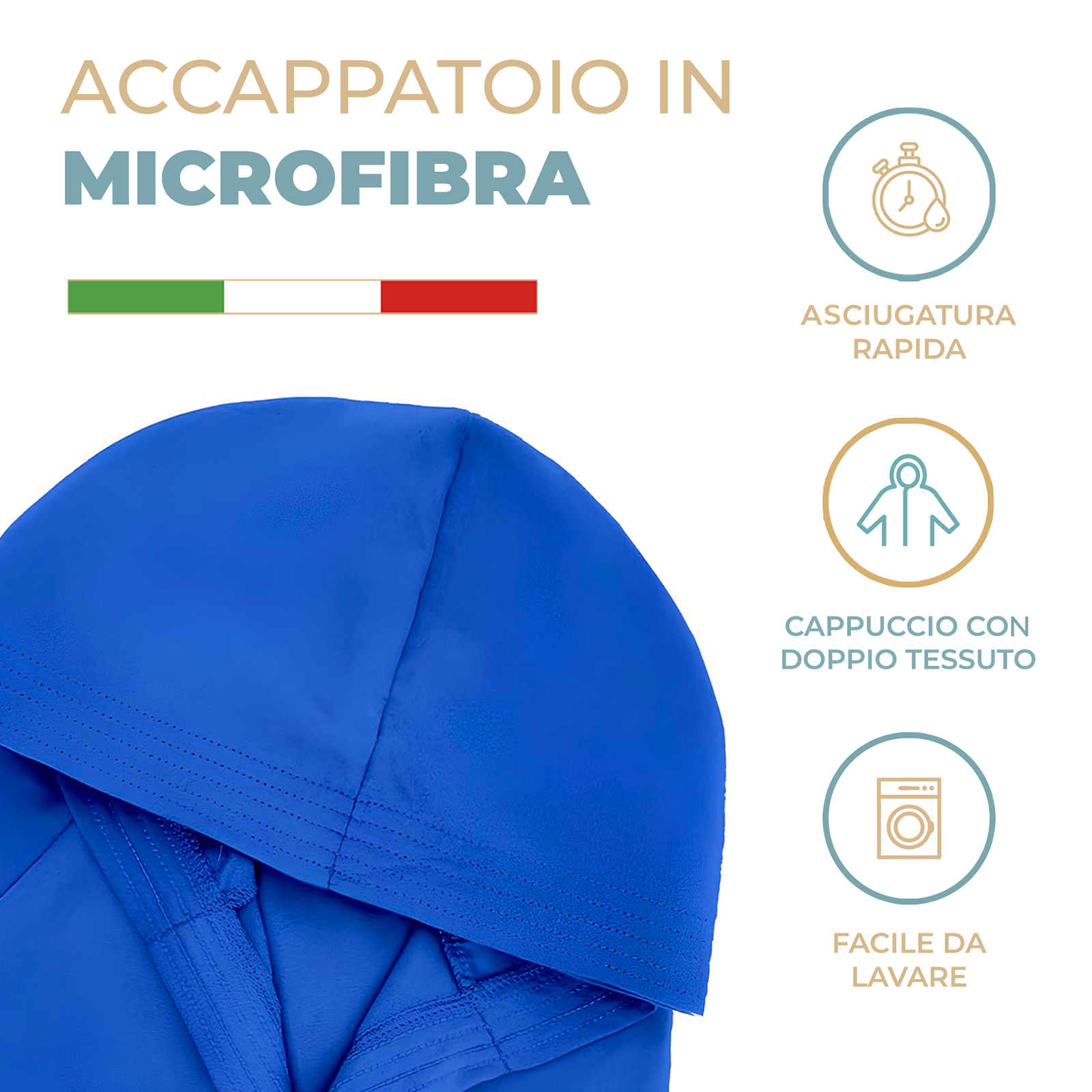 Accappatoio Microfibra con Cappuccio Tasche e Cintura Uomo Donna Vari colori