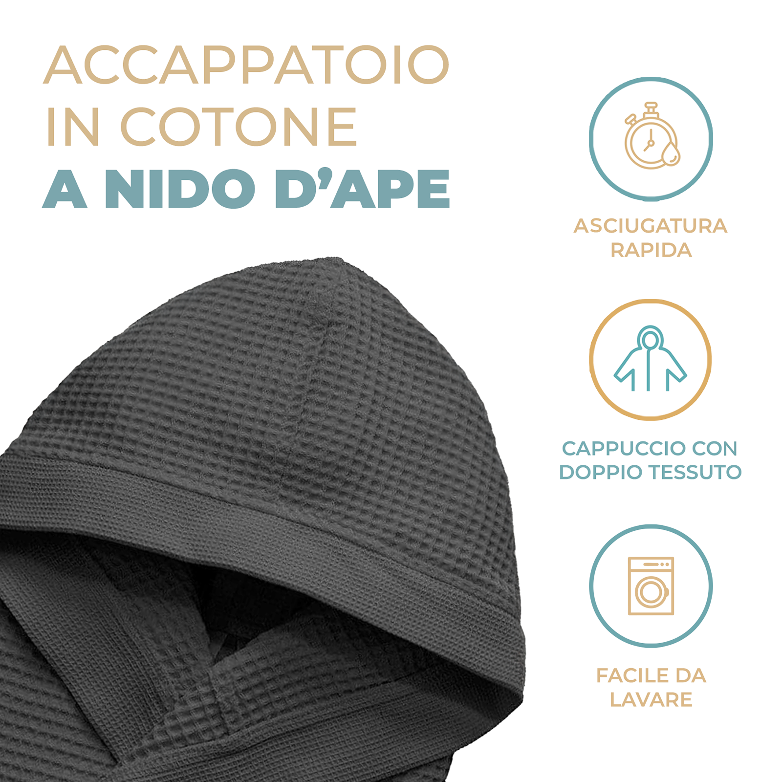 Accappatoio Nido D'ape in puro cotone Unisex casa piscina palestra vari colori