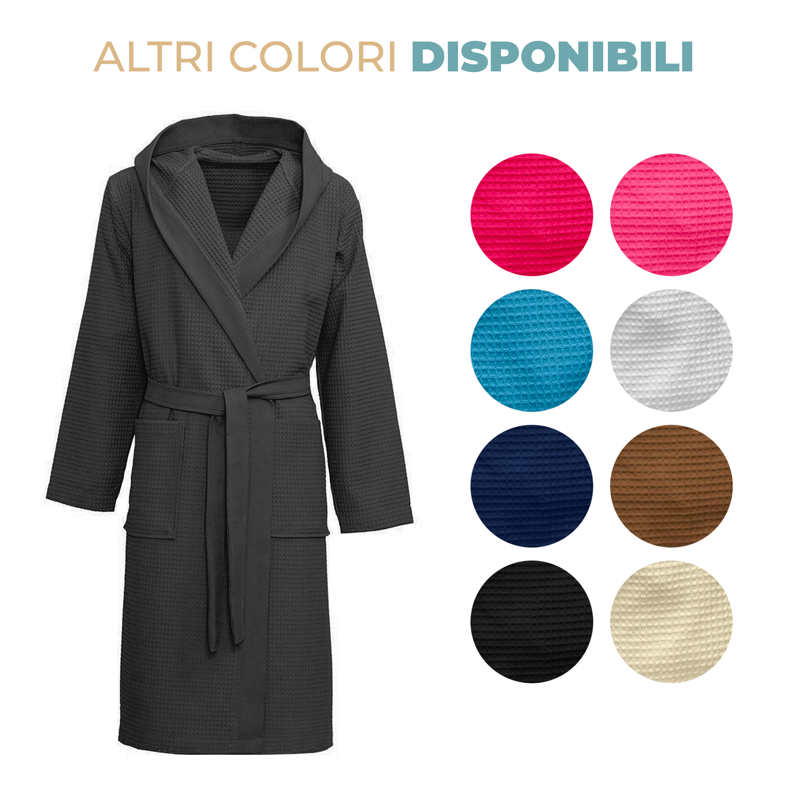 Accappatoio Nido D'ape in puro cotone Unisex casa piscina palestra vari colori