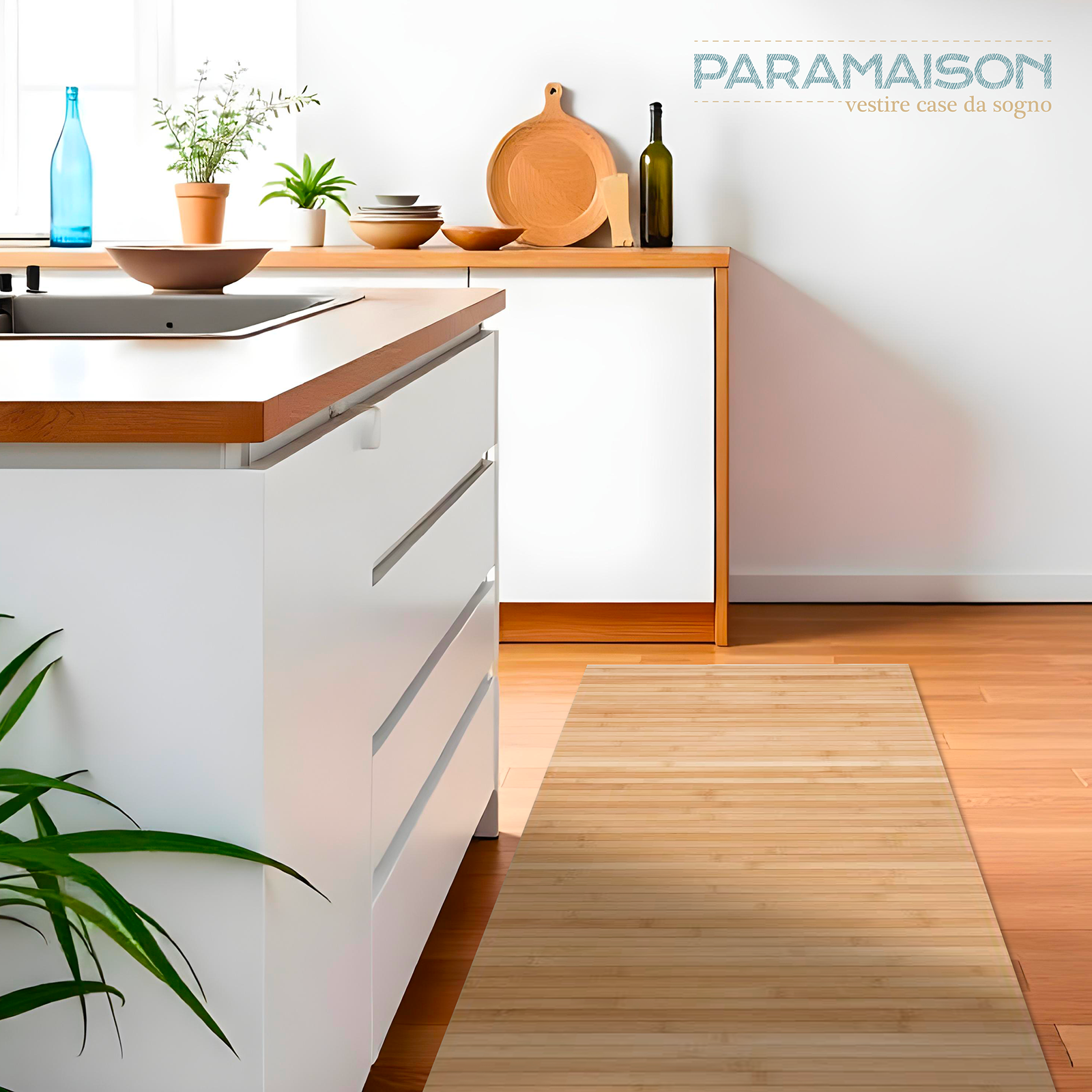 Tappeto Passatoia cucina a metraggio in bamboo Cucina Antiscivolo Lavabile Antimacchia Multiuso
