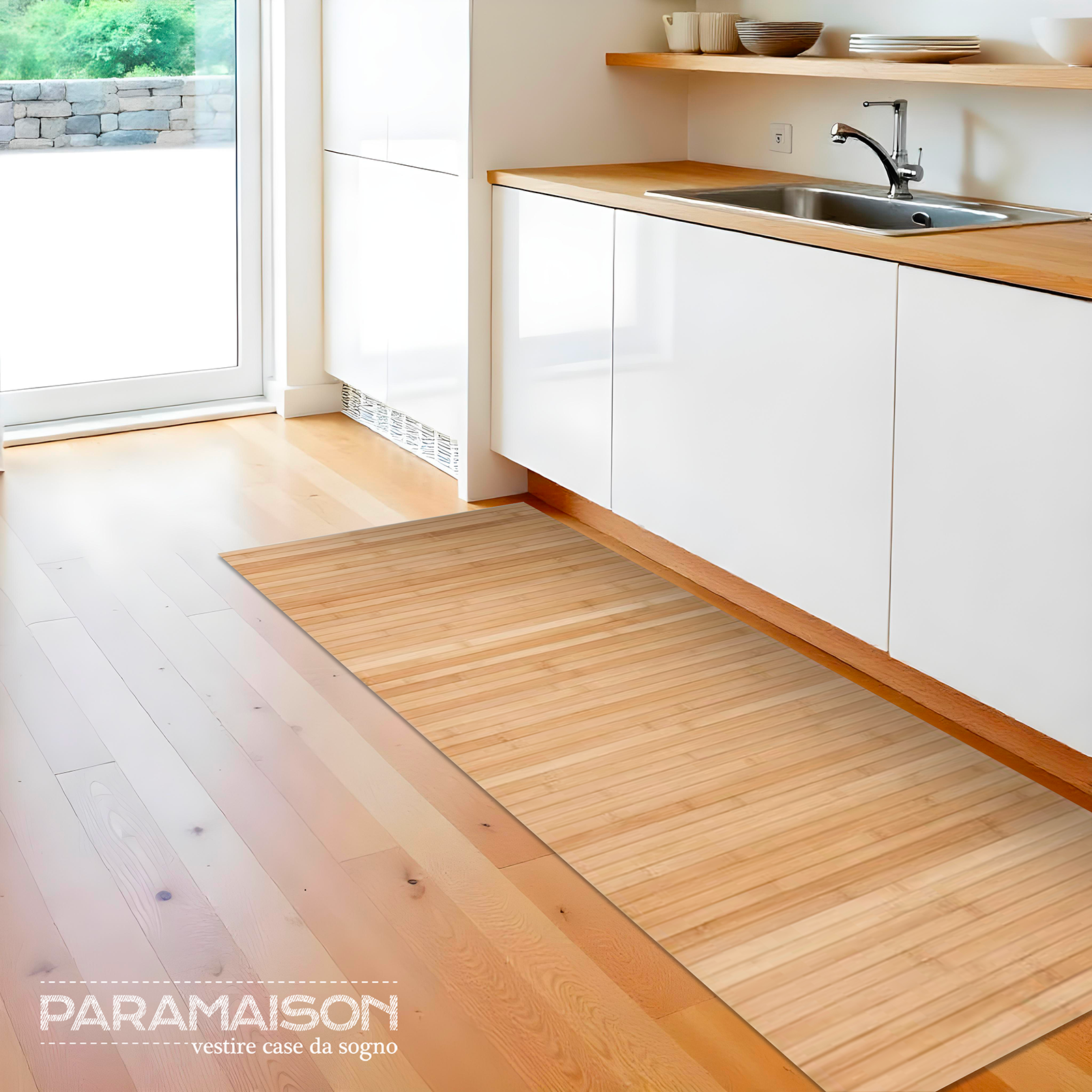 Tappeto Passatoia cucina a metraggio in bamboo Cucina Antiscivolo Lavabile Antimacchia Multiuso