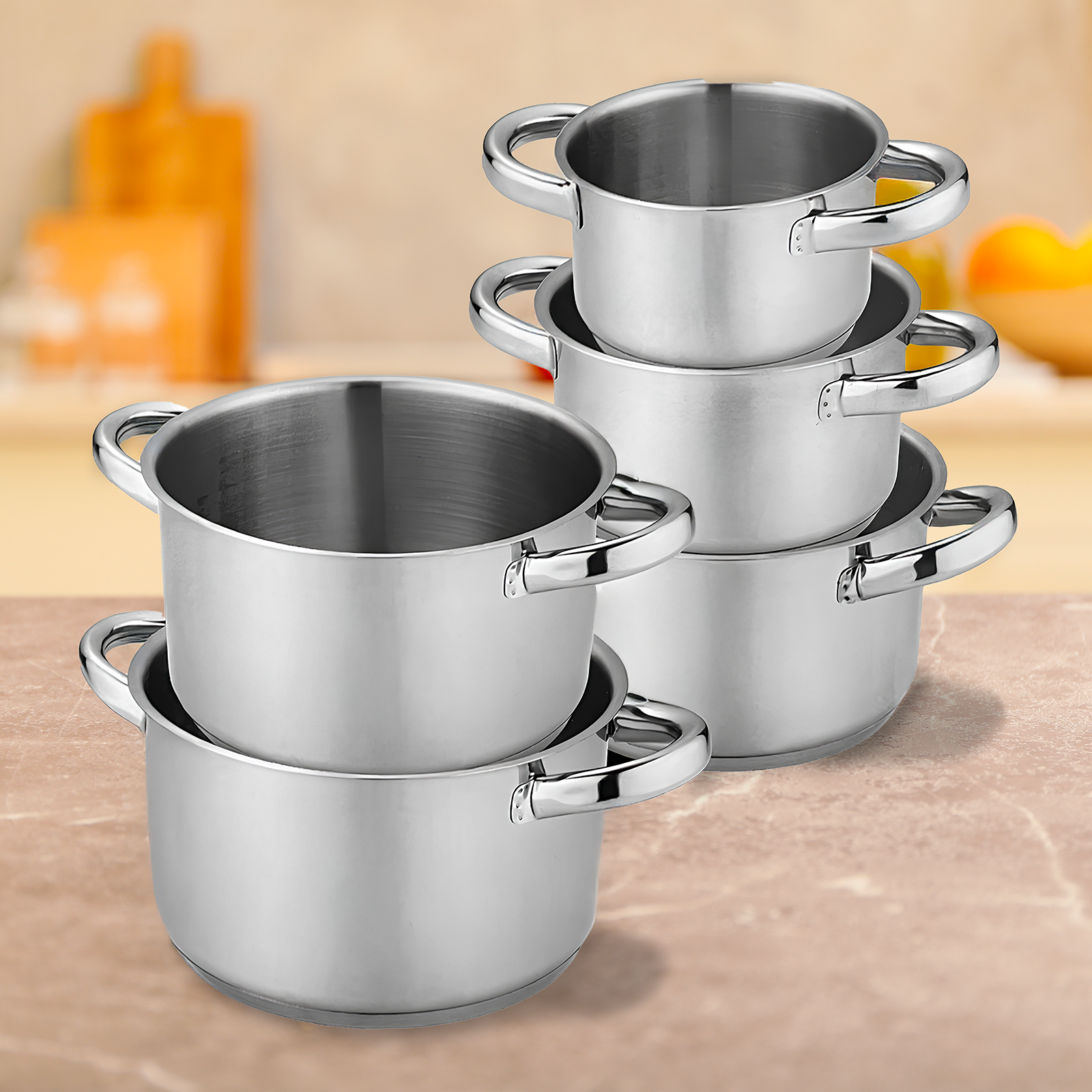Batteria di Pentole in Acciaio Inox Set 5 Pezzi Impilabili Compatibile con Induzione, Gas, Vetroceramica Senza PFOA