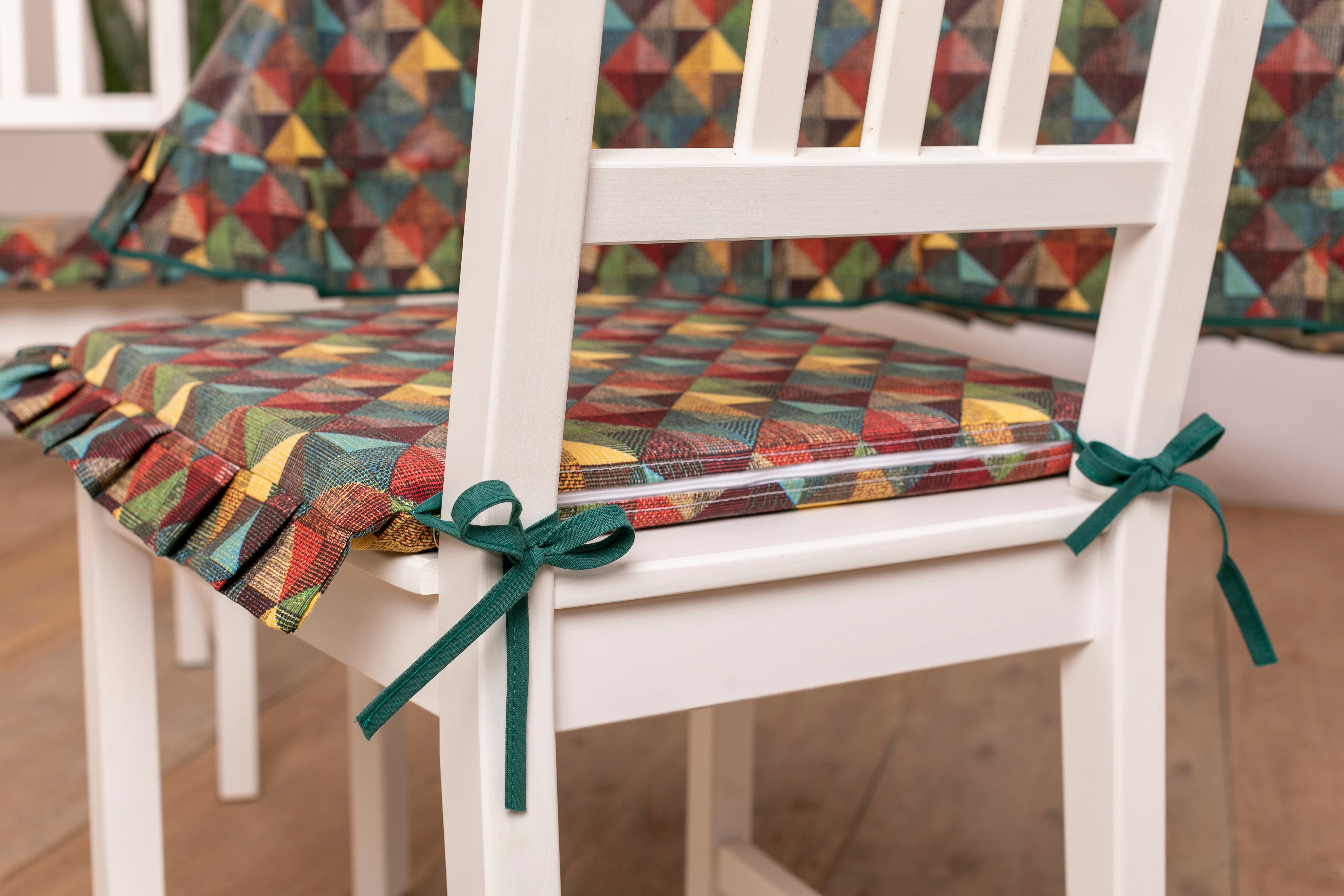 Cuscini Coprisedia Riccio Shabby Chic Country Volant ai Bordi, Imbottito, con Laccetti, Sfoderabile, 40x40 cm, Set da 6 pezzi