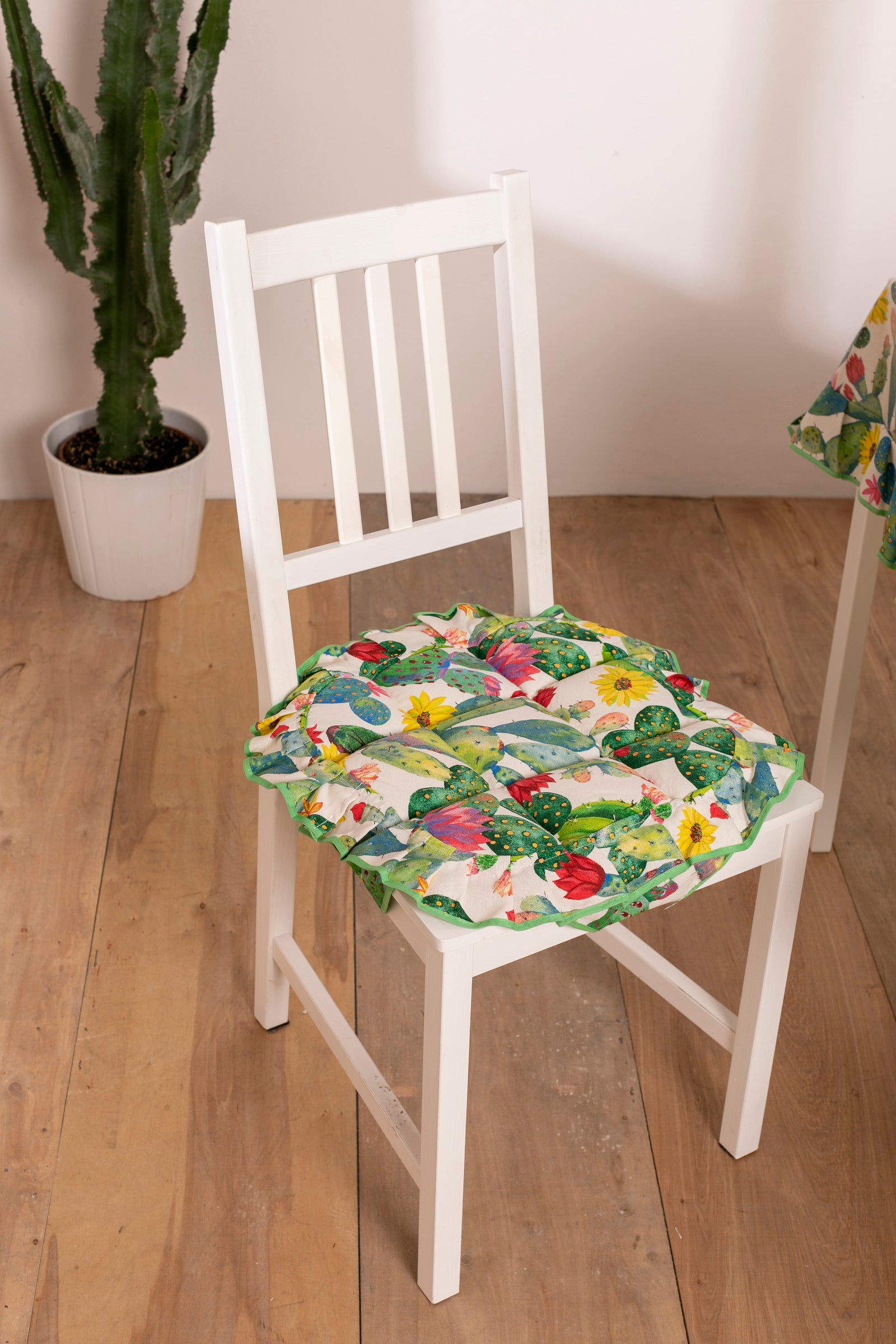 Cuscini Coprisedia Country Cactus Trapuntato Imbottito Fissaggio con 4 Alette 40x40