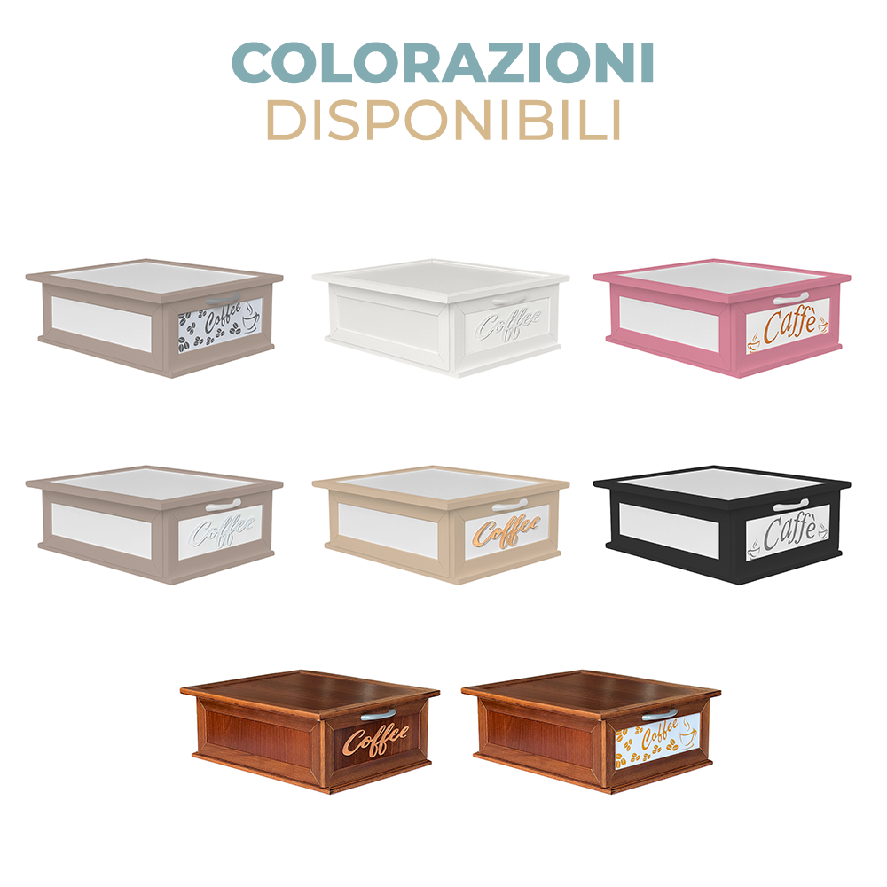 Porta Cialde e Capsule in Legno con Cassetto a 2 Scomparti Scritta Caffè Organizer Caffè in Vari Colori Stile Shabby Chic