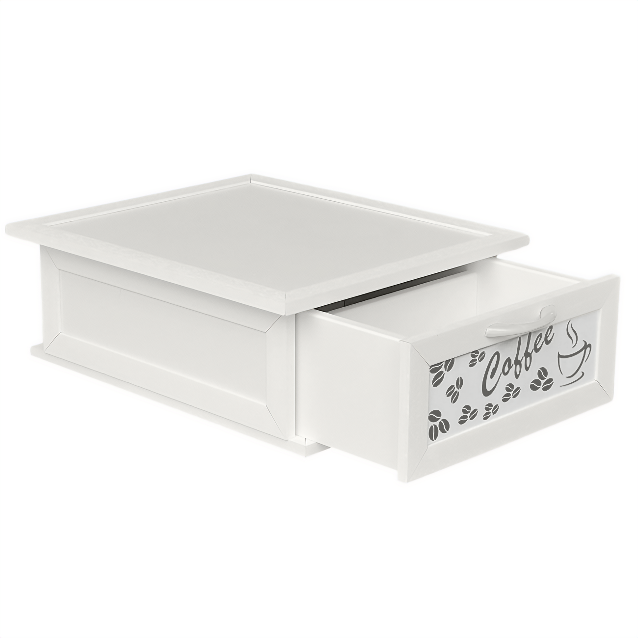 Porta Cialde e Capsule in Legno con Cassetto a 2 Scomparti Scritta Caffè Organizer Caffè in Vari Colori Stile Shabby Chic