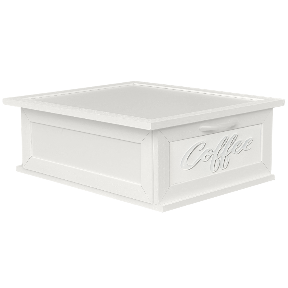 Porta Cialde e capsule in Legno con cassetto a 2 scomparti Scritta in Plexiglass Coffee