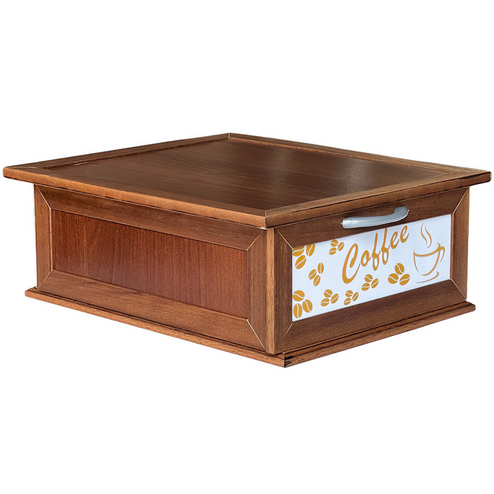 Porta Cialde e Capsule in Legno con Cassetto a 2 Scomparti Scritta Coffee Organizer Caffè in Vari Colori Stile Shabby Chic