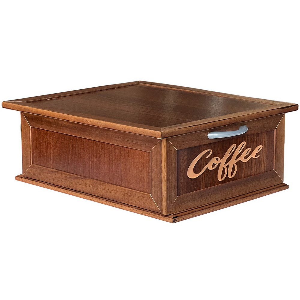 Porta Cialde e capsule in Legno con cassetto a 2 scomparti Scritta in Plexiglass Coffee