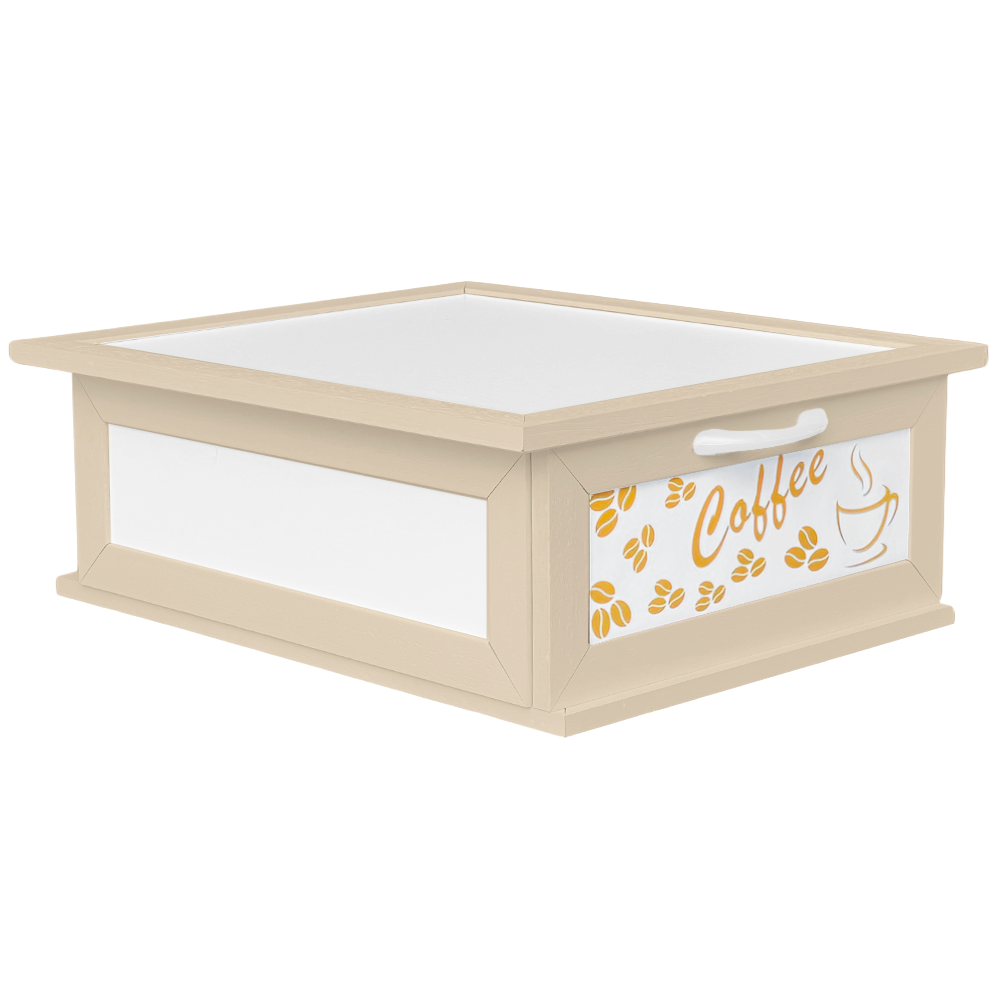 Porta Cialde e Capsule in Legno con Cassetto a 2 Scomparti Scritta Coffee Organizer Caffè in Vari Colori Stile Shabby Chic