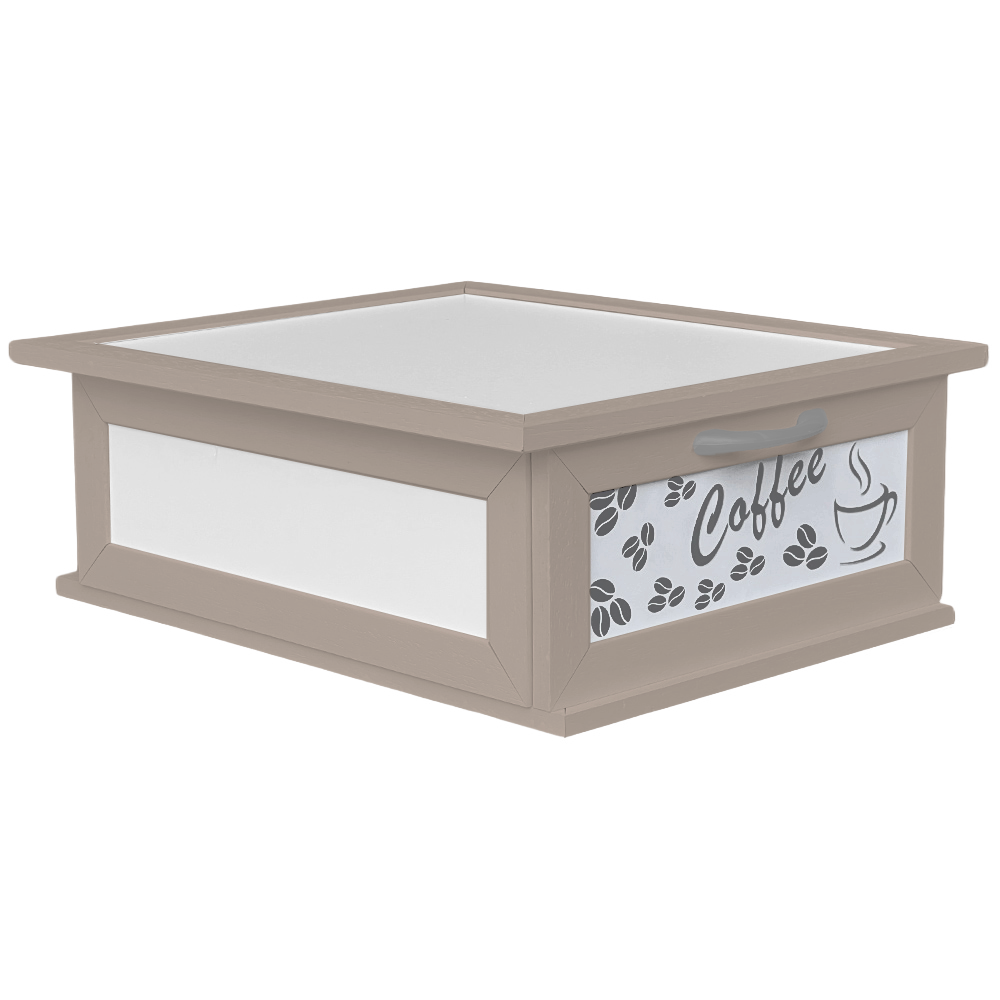 Porta Cialde e Capsule in Legno con Cassetto a 2 Scomparti Scritta Coffee Organizer Caffè in Vari Colori Stile Shabby Chic