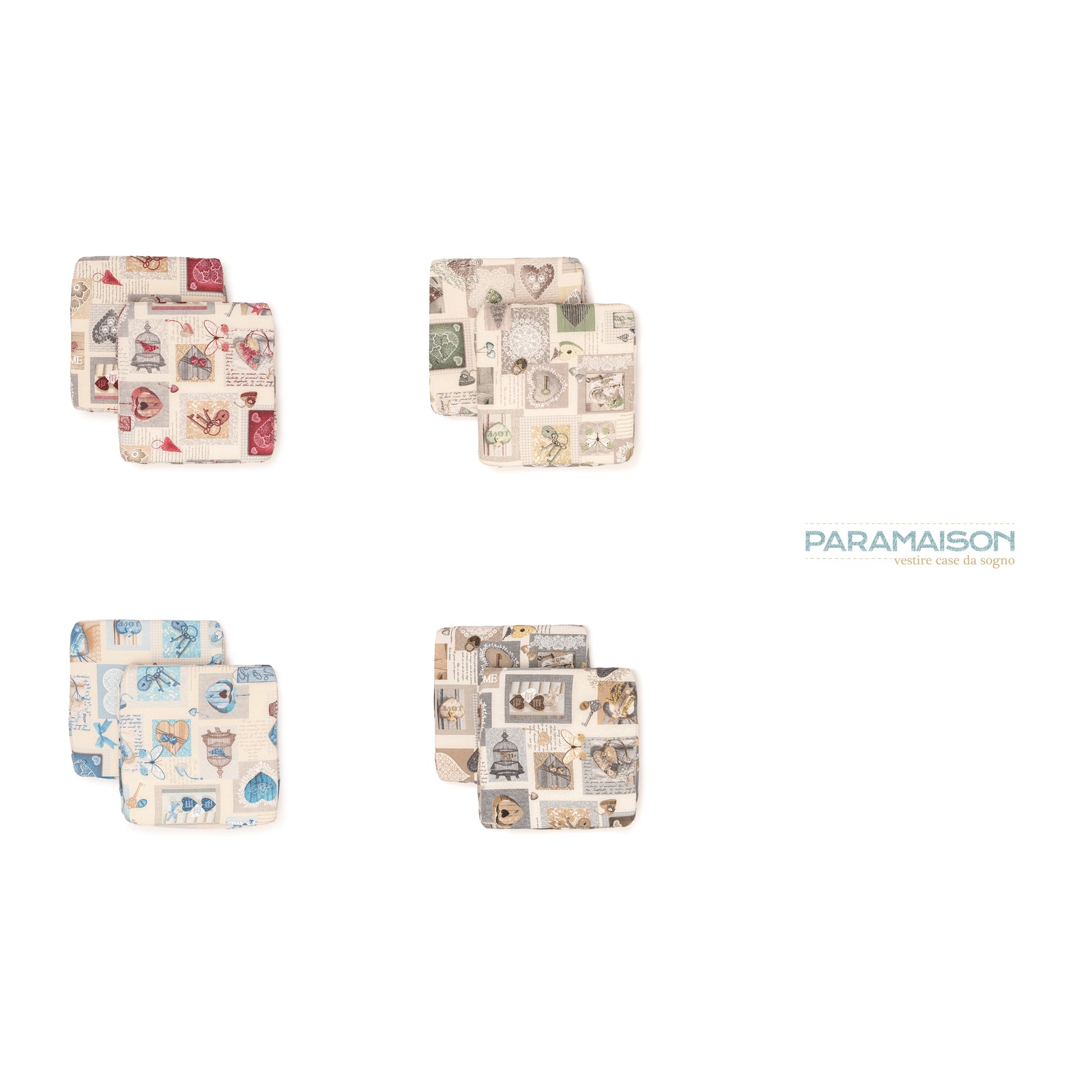 Cuscini Coprisedia 2 pezzi 40x40 in poliestere fascia elastica imbottiti linea Shabby Chic fantasia Chiave