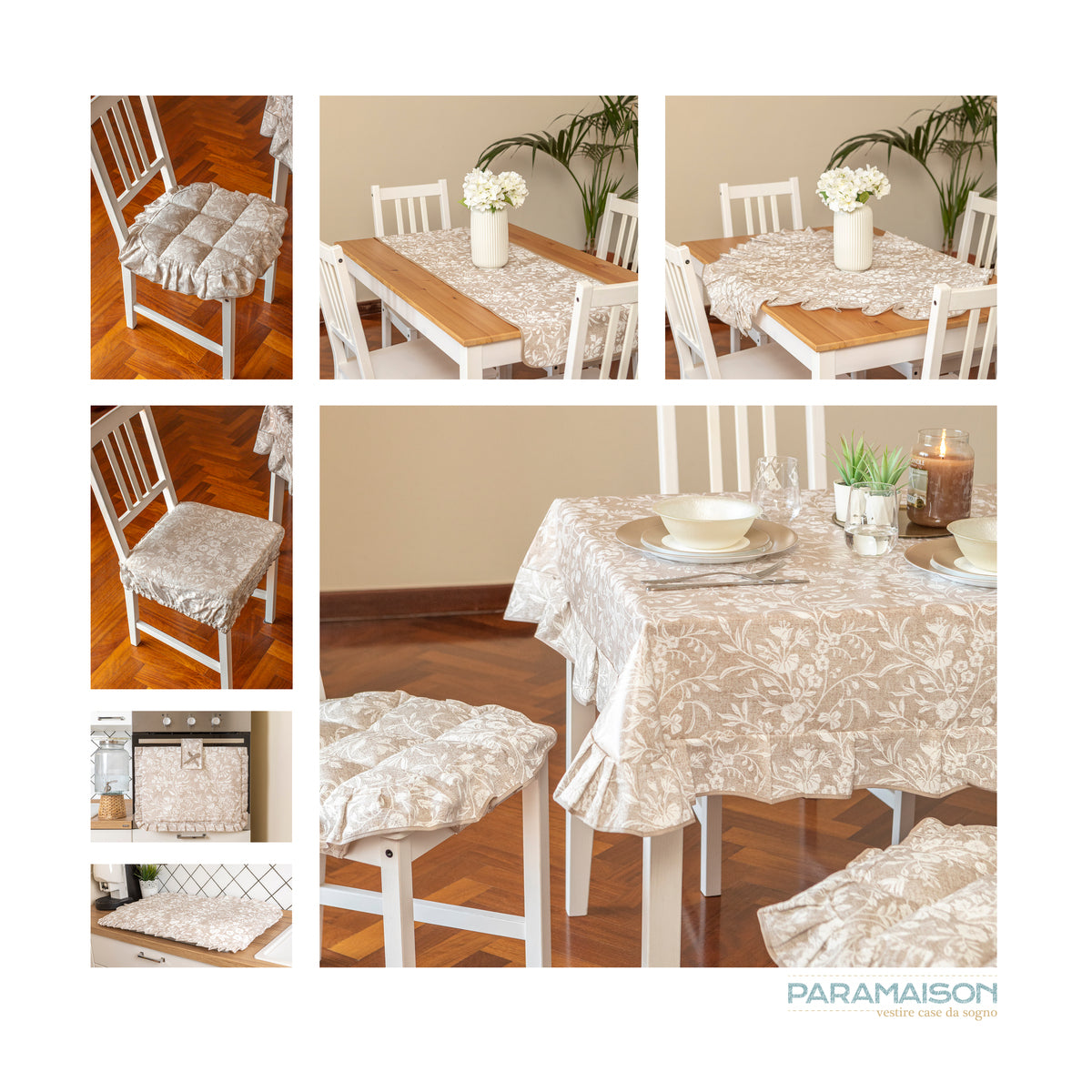 Centrotavola Quadrato Edera, Stile Shabby Chic, 90x90 cm, Moderna