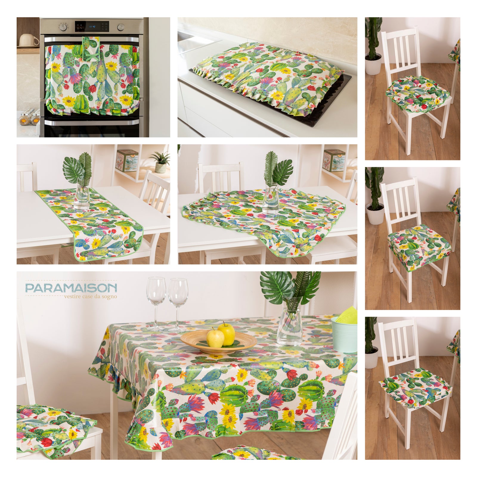 Tovaglia Centrotavola Shabby Quadrata Cactus Stile Shabby Country Tavola da Pranzo Cucina Giardino 2 Posti 90x90 cm