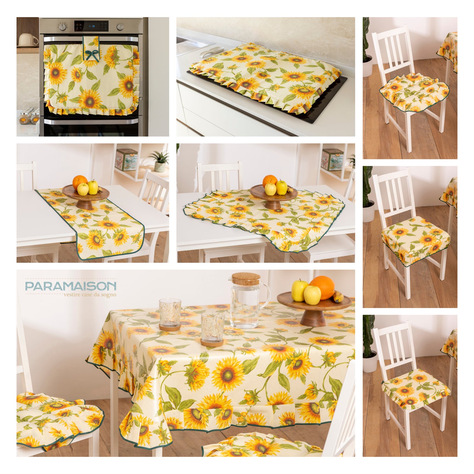 Centrotavola misto cotone 90x90 cm stile Shabby Chic Giallo fantasia Girasoli