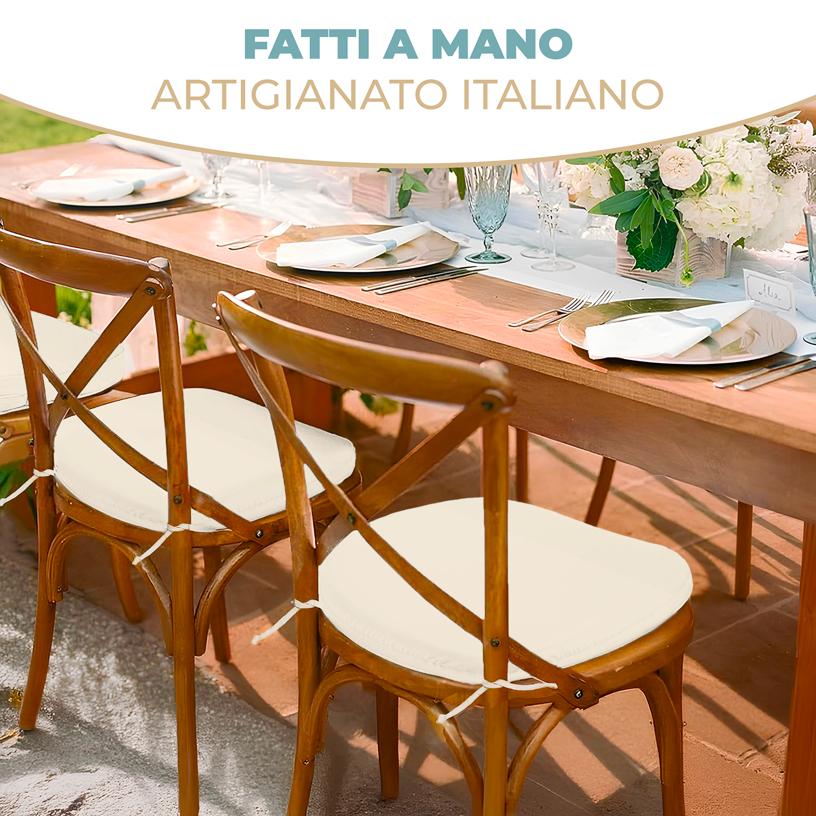 Cuscino Sagomato per Sedia Interni Esterni Set da 2 Pezzi Stondato con Laccetti 45x43 cm vari colori