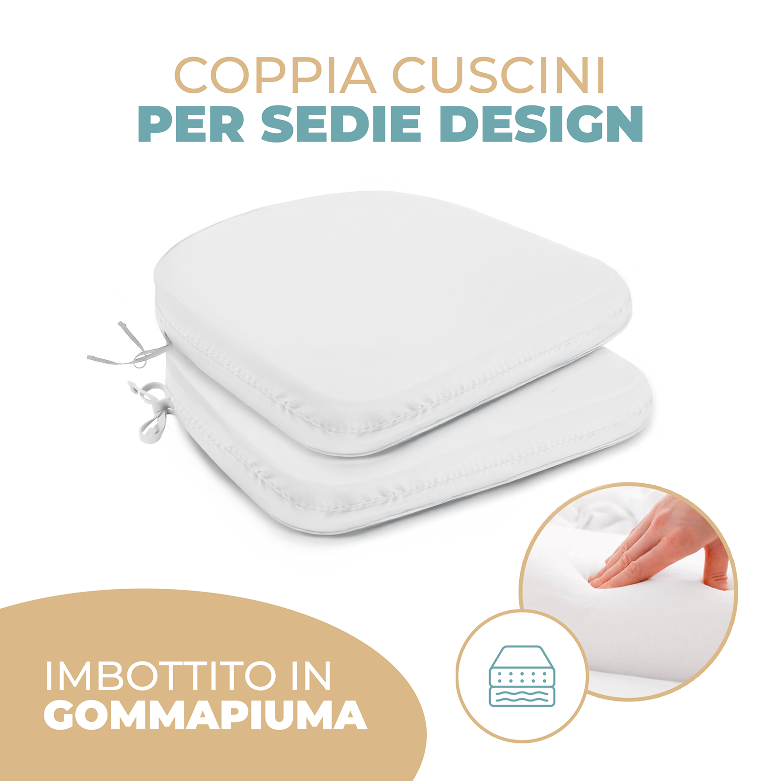 Cuscino Sagomato per Sedia Interni Esterni Set da 2 Pezzi Stondato con Laccetti 45x43 cm vari colori