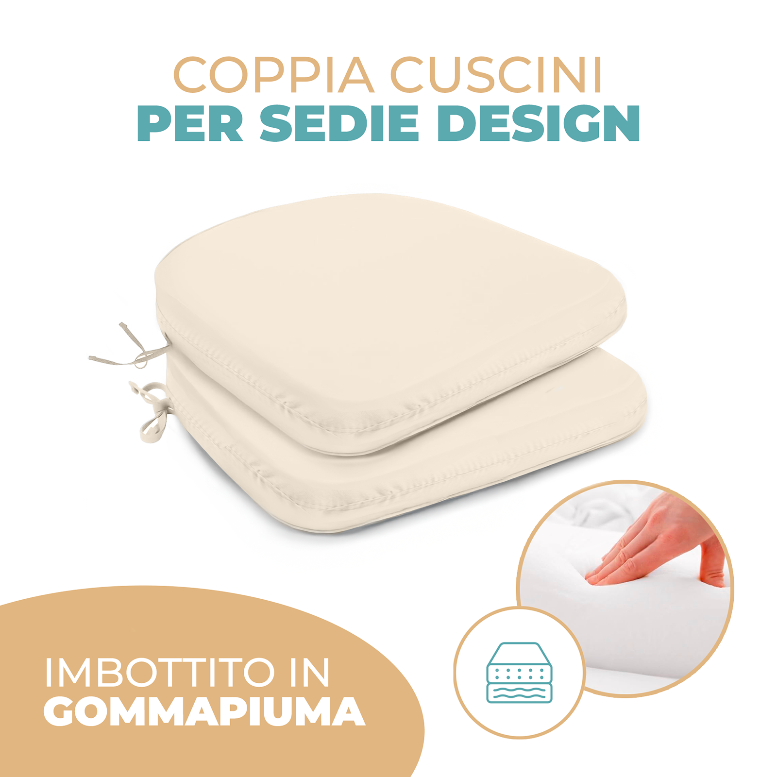 Cuscino Sagomato per Sedia Interni Esterni Set da 2 Pezzi Stondato con Laccetti 45x43 cm vari colori