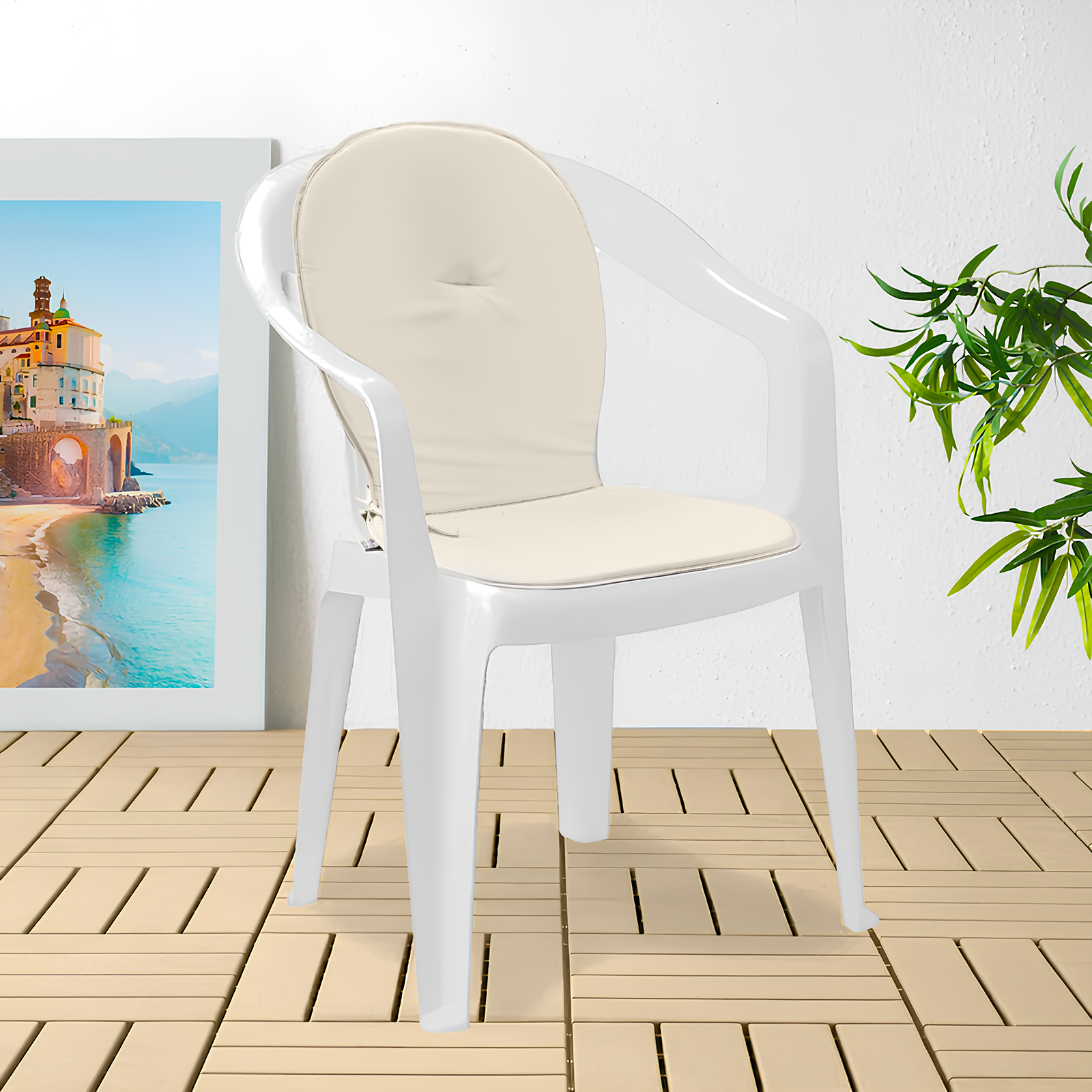 Cuscino Sagomato con Schienale Set da 2 Pezzi Stondato con Laccetti 38x38x42cm